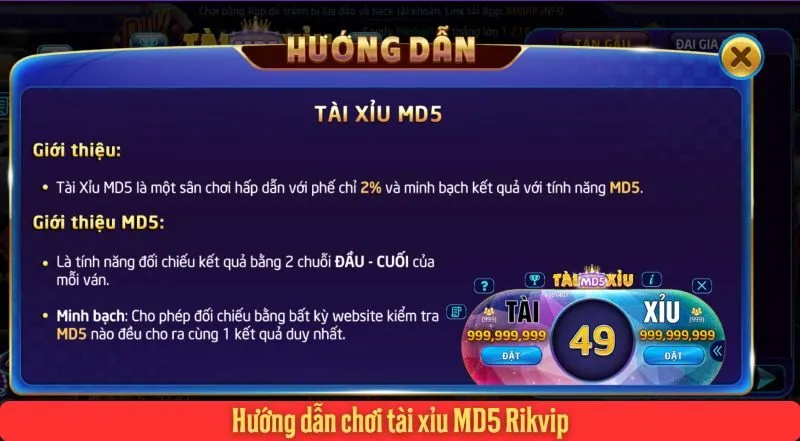 Hướng dẫn người chơi Tài Xỉu MD5 trên Rikvip