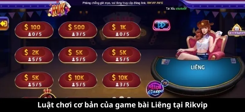 Các thông tin khi tham gia game bài Liêng Rikvip