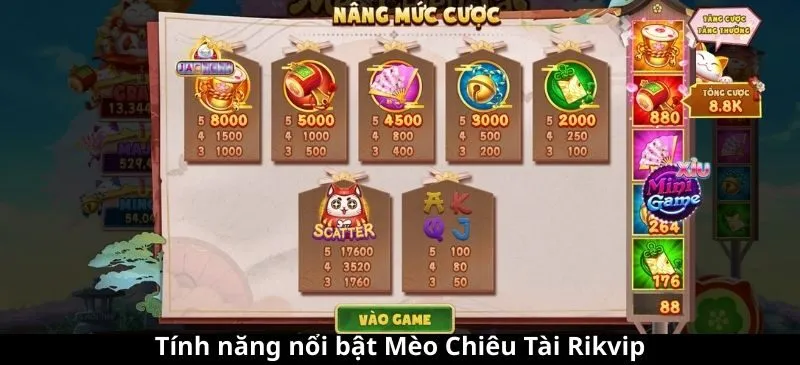 Tính năng nổi bật Mèo Chiêu Tài Rikvip “hái” thưởng