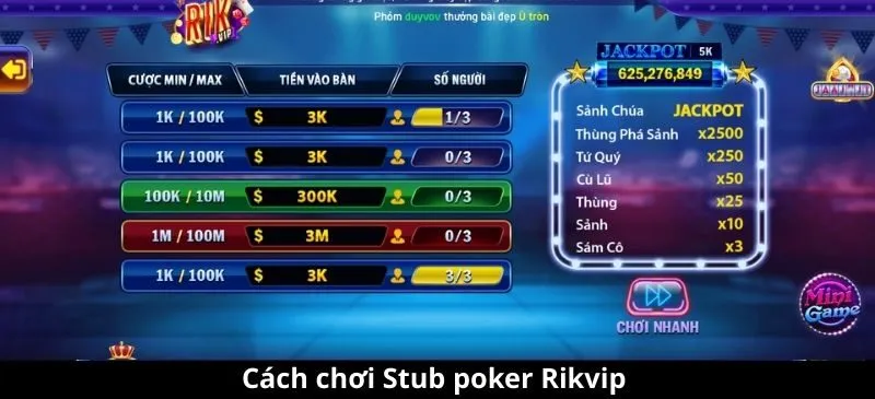 Cách chơi Stub poker Rikvip